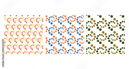 Vibrant Abstract Swirl Polka Dot Seamless Pattern in different color variations and style