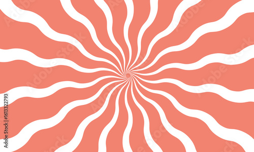 Abstract Retro Swirl Pattern in Coral and White with a Central Focal Point swirling