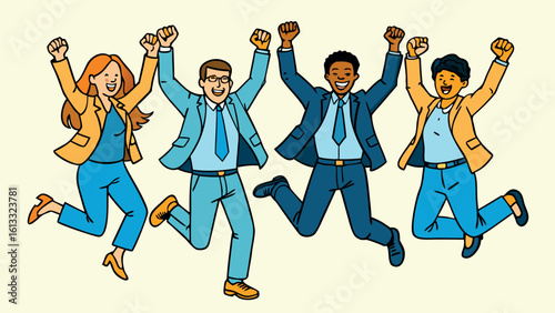 Diverse business people celebrating with raised fists celebration diversity