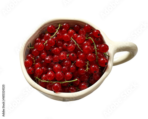 A cup with red currants. Isolated on a white background.