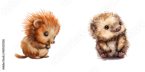 cute porcupine watercolor vector illustration