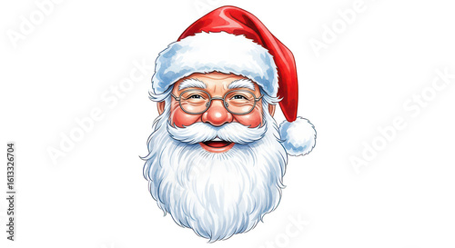 Classic portrait of santa claus with a merry smile and red hat isolated on transparent background