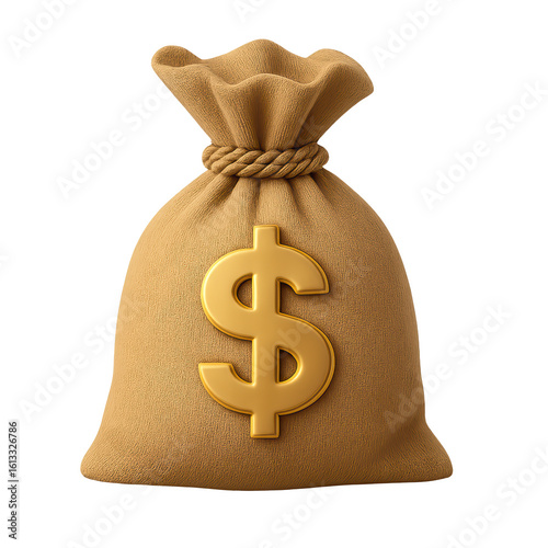 Golden dollar sign on a money bag represents wealth finance economy success and profit