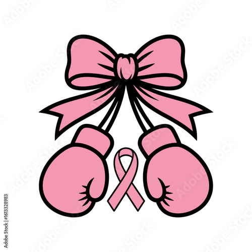 Pink Boxing Gloves with Ribbon Awareness Symbol
