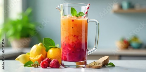 Vibrant smoothie ingredients blended to perfection in a modern blender, creating a refreshing and healthy beverage Perfect for recipe blogs or healthy lifestyle websites , vitality, cooking