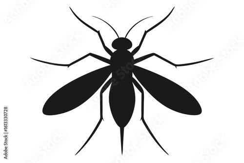 Black silhouette of a mosquito insect on a white background