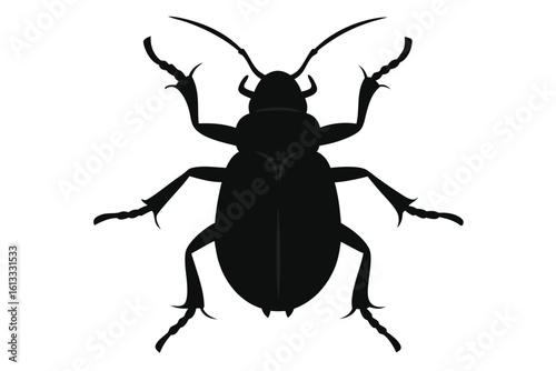 Black silhouette of a beetle with detailed legs and antennae