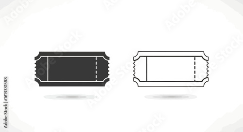 Two stylized ticket icons, one filled and one outlined, on a white background.