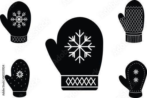 Christmas mitten vector illustration black silhouette here white color is the transparent, background color