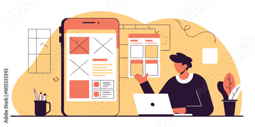 UX/UI Designer Working on Mobile App Interface illustration