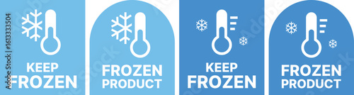 A set of cold shipping labels with thermometer and snowflake icons. Designed for frozen food packaging, logistics, or cold chain delivery in global transport systems.

