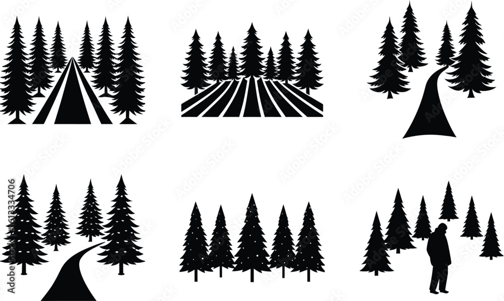 Obraz premium Christmas trees vector illustration black silhouette here white color is the transparent, background color