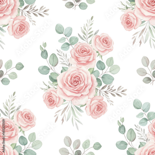 Pink roses floral pattern isolated on transparent background