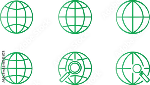 Green globes with magnifying glass icons world search