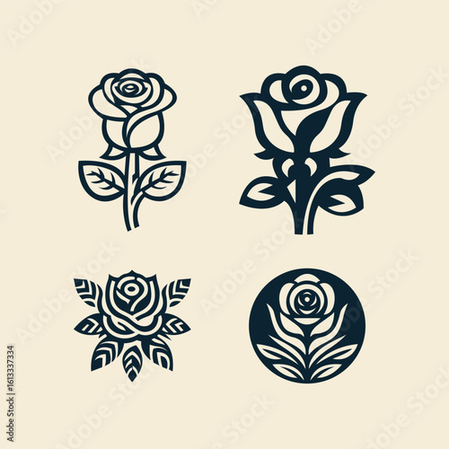 Rose flower set of  ornament collection minimal color  logo dagein