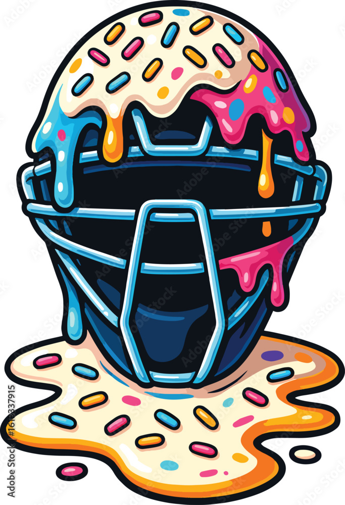 Obraz premium The Baseball mask is topped with dripping, glossy ice cream