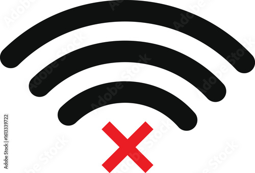 Wifi and wireless problem icons. Wifi signal icon with cross indicating no connection. Globe icon with no signal. Wifi and wireless problem icon 
