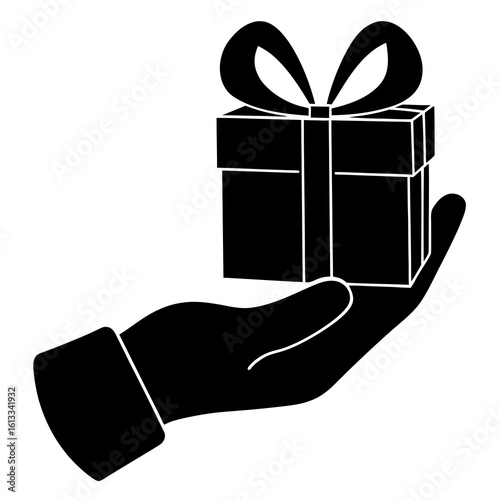 Silhouette vector illustration of a hand holding a wrapped gift
