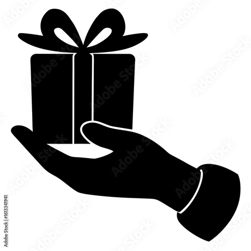Silhouette vector illustration of a hand holding a wrapped gift