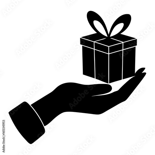 Silhouette vector illustration of a hand holding a wrapped gift