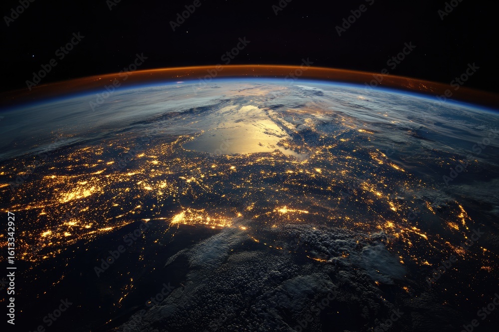 Obraz premium Earth at night, seen from space. Vast expanse of lights