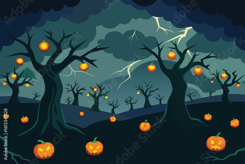 Haunted Orchard with Pumpkins