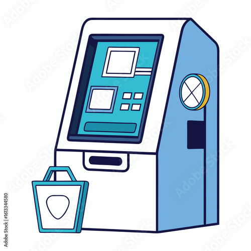 ATM machine with shopping bag and cash box vector illustration.