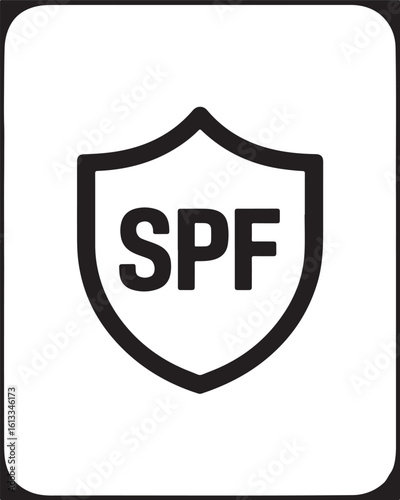 SPF Sun Protection Factor Icon: Bold Vector Shield Sign, Safety Symbol