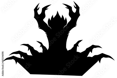 Creepy dark monster with claws silhouette vector illustration