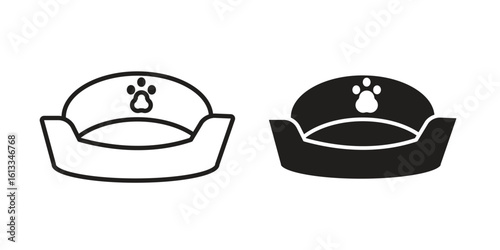 Pet bed icon vector in thin line and flat style with editable stroke
