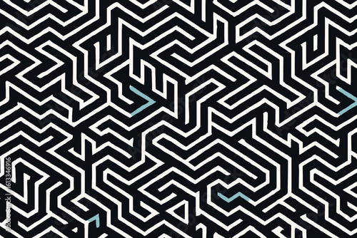 An intricate black and white geometric pattern forms a complex maze, creating a challenging and visually engaging abstract background.
