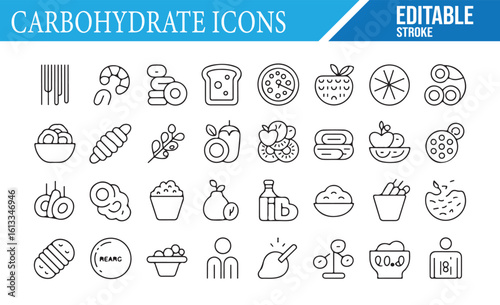 Editable Carbohydrate Icons Set for Diet and Nutrition Projects