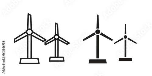 Wind turbine icon vector in thin line and flat style with editable stroke