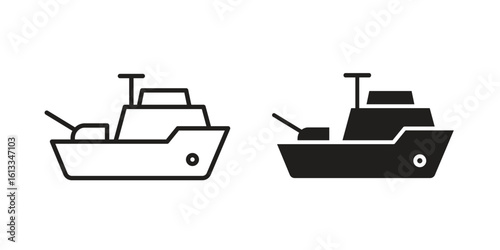 Warship icon vector in thin line and flat style with editable stroke