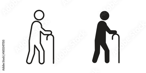 Walking stick icon vector in thin line and flat style with editable stroke