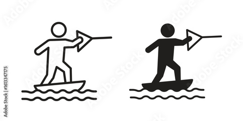 Wakeboarding icon vector in thin line and flat style with editable stroke