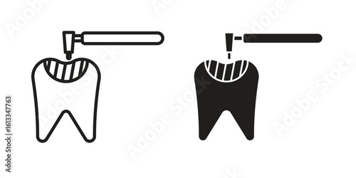 Tooth filling icon vector in thin line and flat style with editable stroke