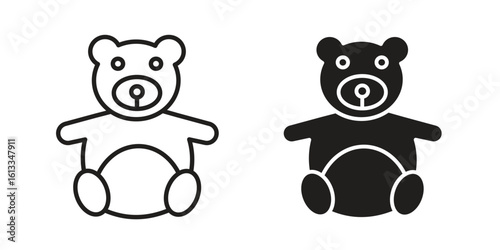 Teddy bear icon vector in thin line and flat style with editable stroke