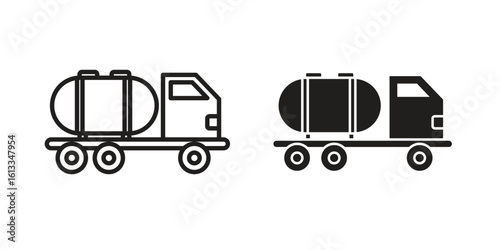 Tank truck icon vector in thin line and flat style with editable stroke