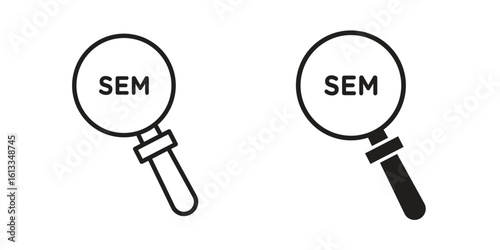 SEM icon vector in thin line and flat style with editable stroke