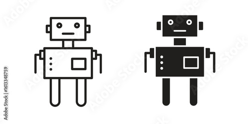 Robot icon vector in thin line and flat style with editable stroke