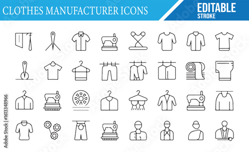 Editable Icons for Clothing Manufacturing, Sewing, and Textile Design