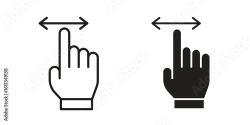 Push to slide right and left gesture icon vector in thin line and flat style with editable stroke