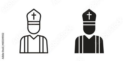 Pope icon vector in thin line and flat style with editable stroke