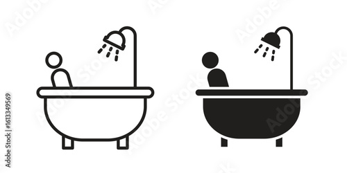 Person Bathing icon vector in thin line and flat style with editable stroke
