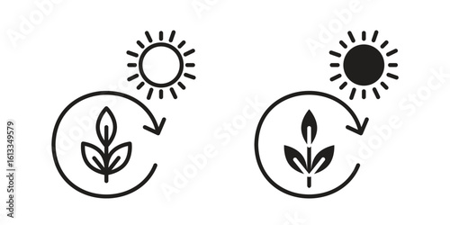 Photosynthesis icon vector in thin line and flat style with editable stroke