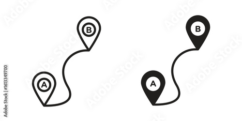 Path A to B icon vector in thin line and flat style with editable stroke