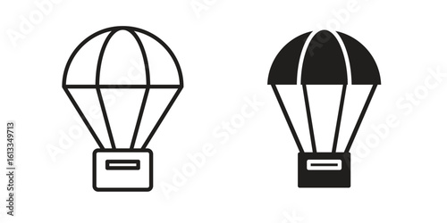 Parachute icon vector in thin line and flat style with editable stroke