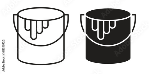 Paint bucket icon vector in thin line and flat style with editable stroke