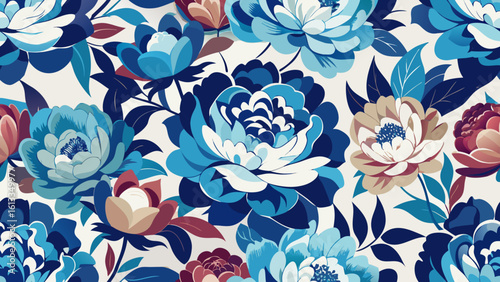 seamless floral pattern with flowers peony with a dark blue backgrounds for wallpaper the bedroom, patterned fills, webs pages, surface textures, book covers, artistic, elegant, graphic, luxury, 